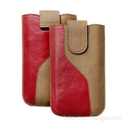 Leather Mobile Phone Case with Retractable Pull-tab and Velcro Closure, Fine Sewing Stitch